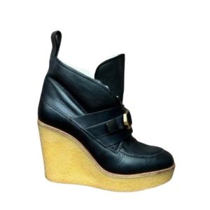 Chloe Black Leather Wedge Fur Lined Ankle Boots | 39